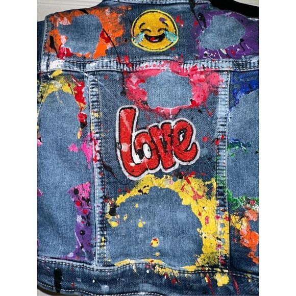 Graffiti Paint Splatter World Denim Jacket custom Design Girls 18 months - Picture 5 of 6